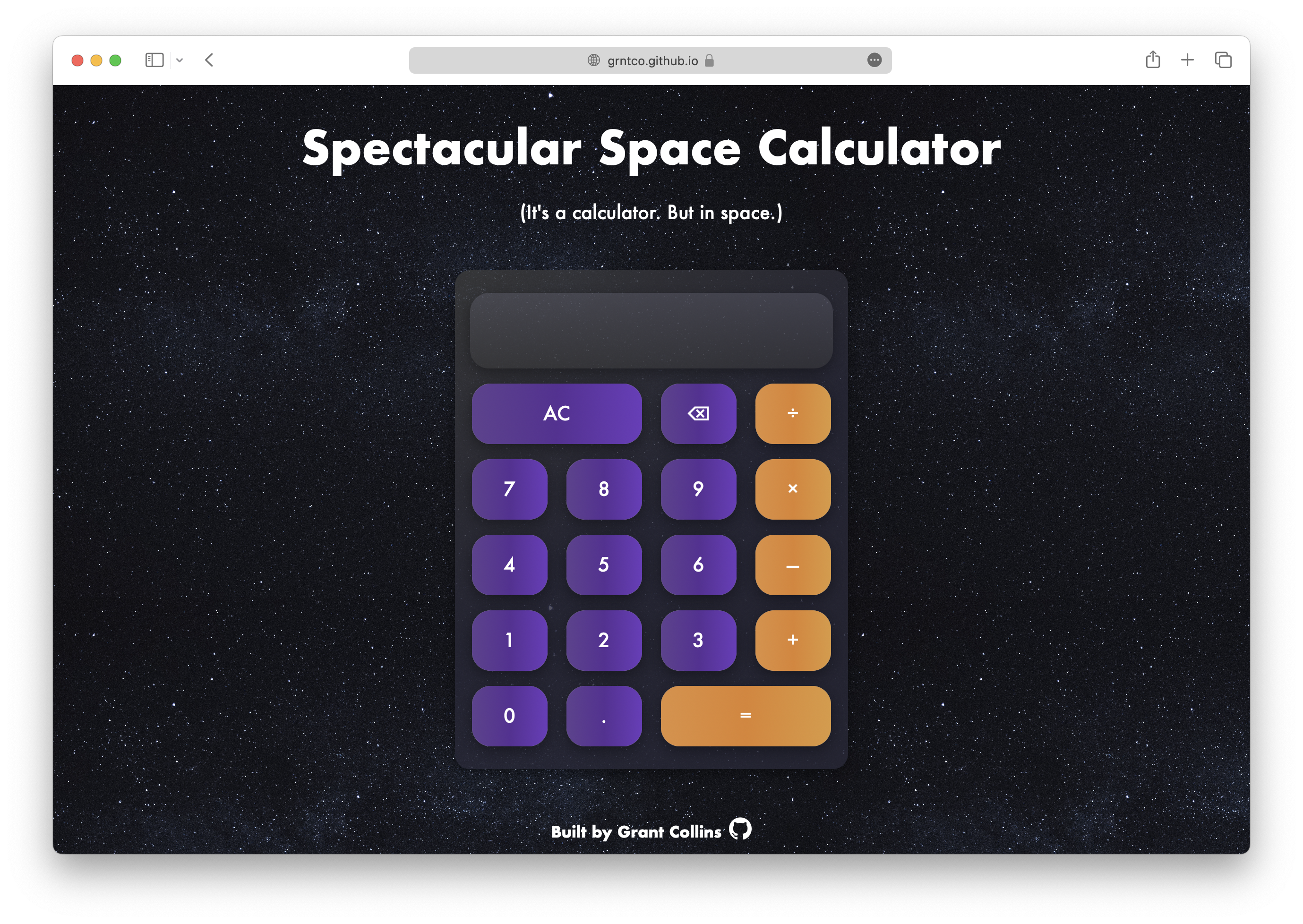 Spectacular Space Calculator project in broswer